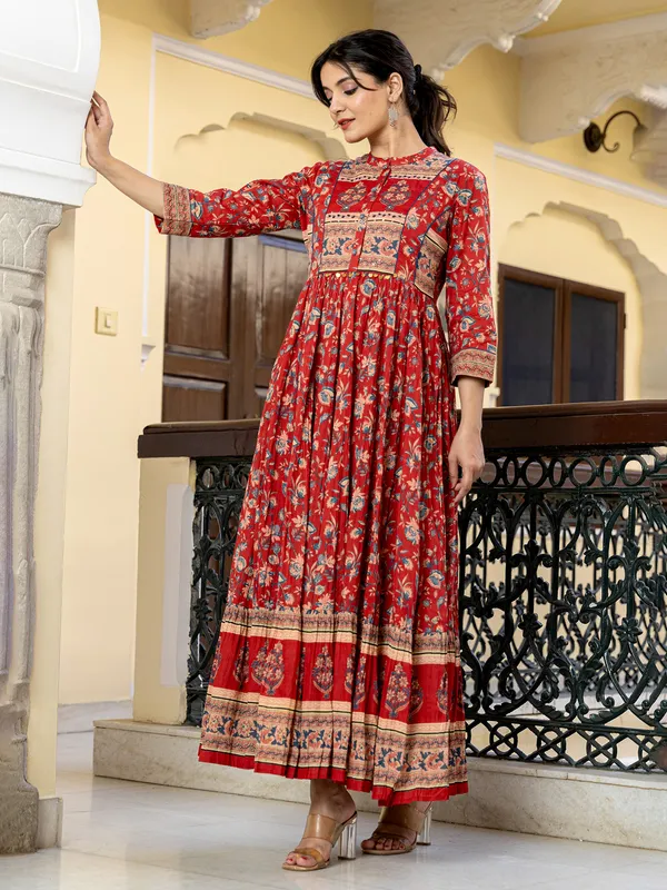 Red radiance stand collar kurti for women