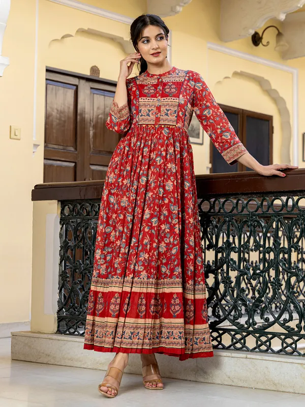 Red radiance stand collar kurti for women