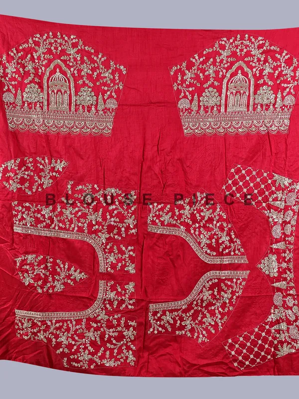 Red raw silk bridal lehenga choli with cutdana detailing