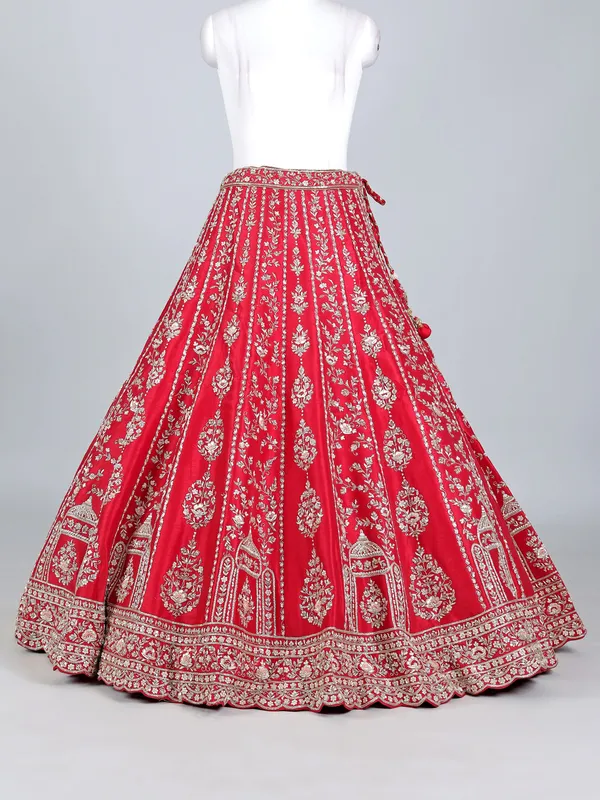 Red raw silk zardosi and beaded bridal lehenga choli