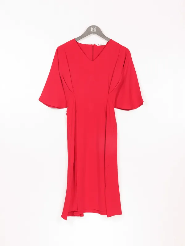 Red rayon cotton plain dress