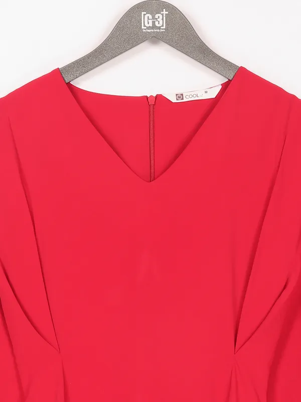 Red rayon cotton plain dress