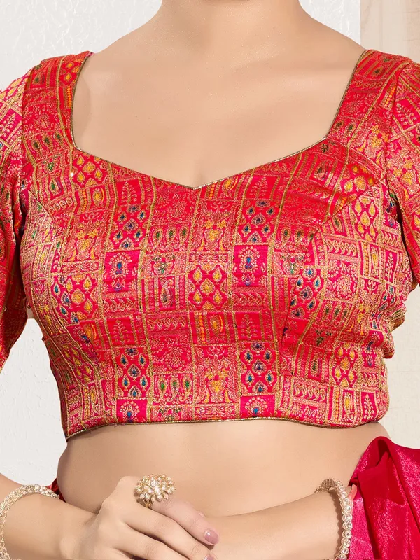 Red ready made blouse in jacquard