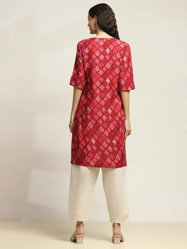 Red red printed cotton silk kurti for casual wear