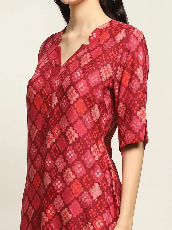 Red red printed cotton silk kurti for casual wear