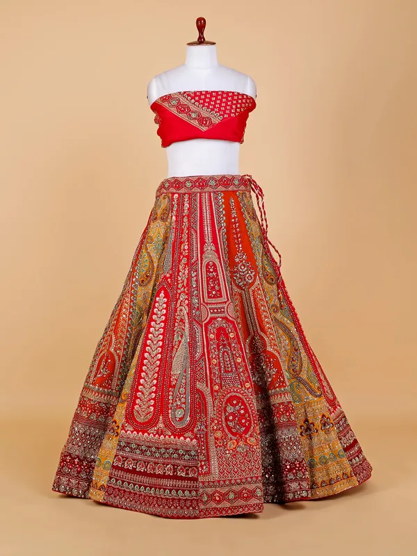 Red rich embroidery unstitched lehenga choli