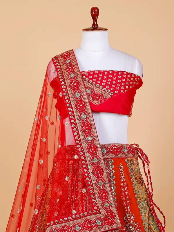 Red rich embroidery unstitched lehenga choli