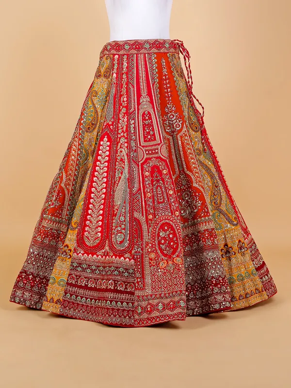 Red rich embroidery unstitched lehenga choli