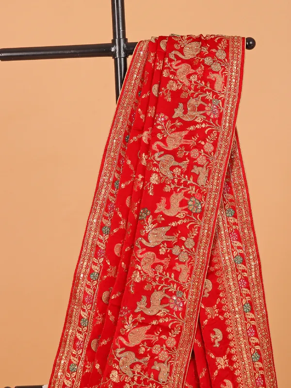 Red saree for wedding wear in dola silk