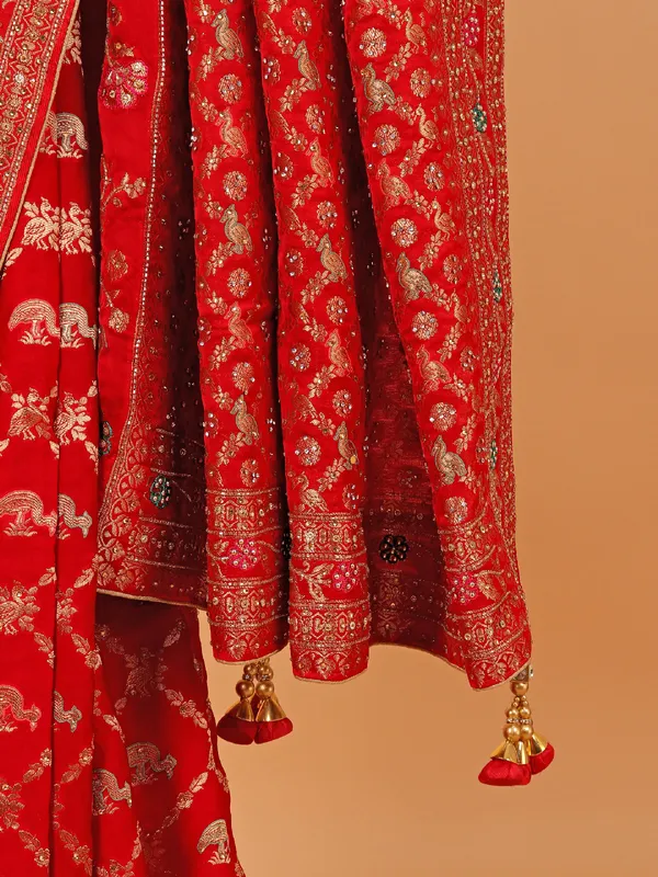 Red saree for wedding wear in dola silk