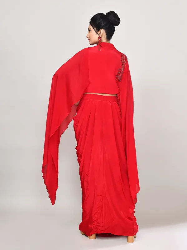 Red satin designer indo western suit