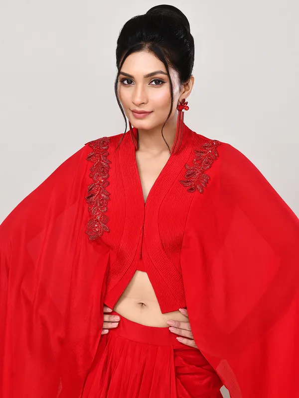 Red satin designer indo western suit