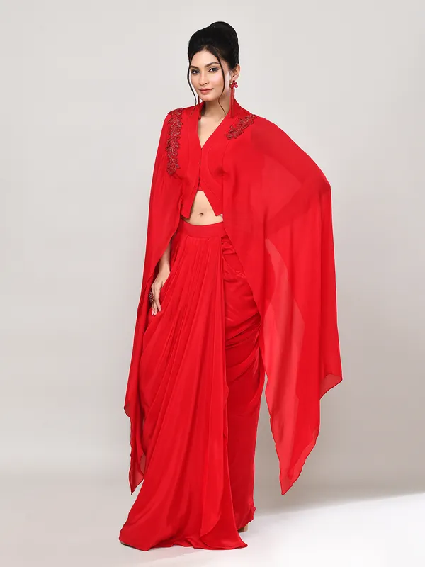 Red satin designer indo western suit
