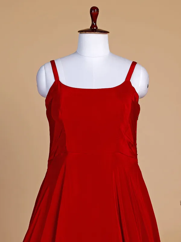 Red satin plain floor length suit with jacket