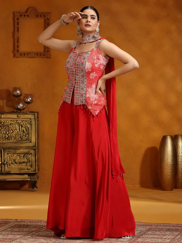 Red satin silk palazzo suit for wedding
