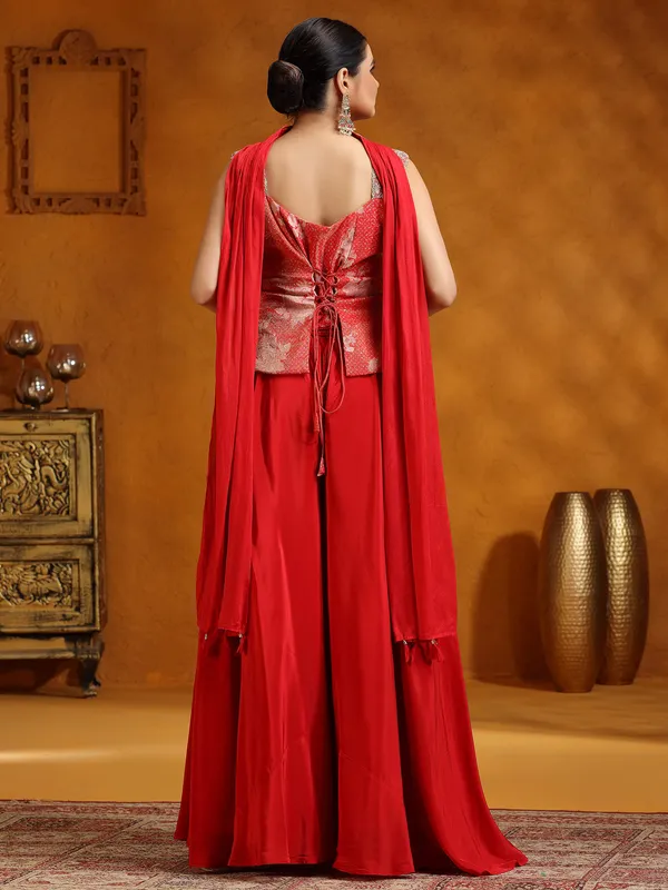 Red satin silk palazzo suit for wedding