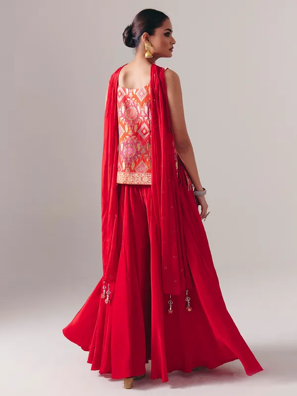 Red satin silk palazzo suit for wedding wear