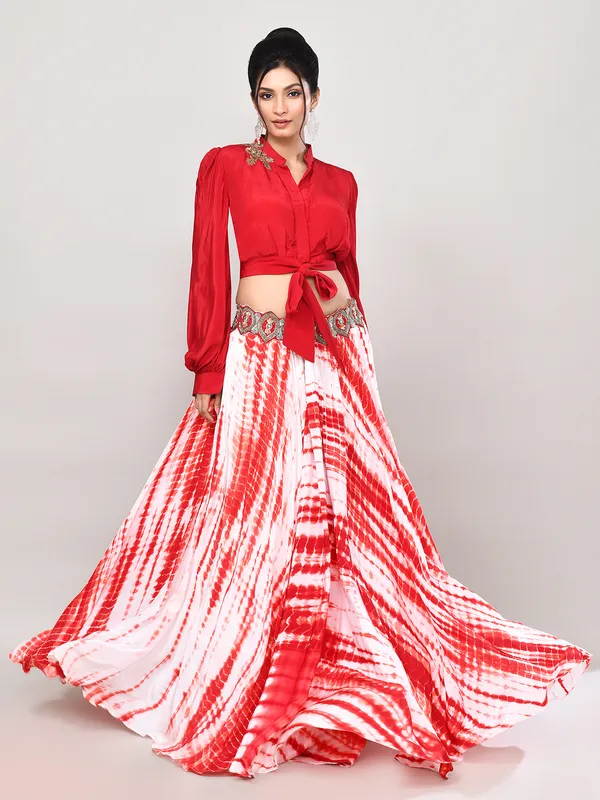 Red satin silk zardosi work designer lehenga choli