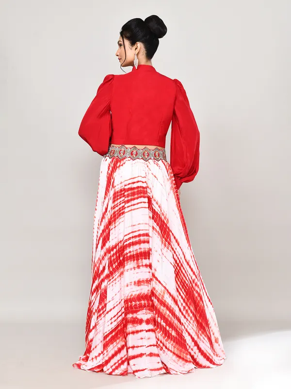 Red satin silk zardosi work designer lehenga choli