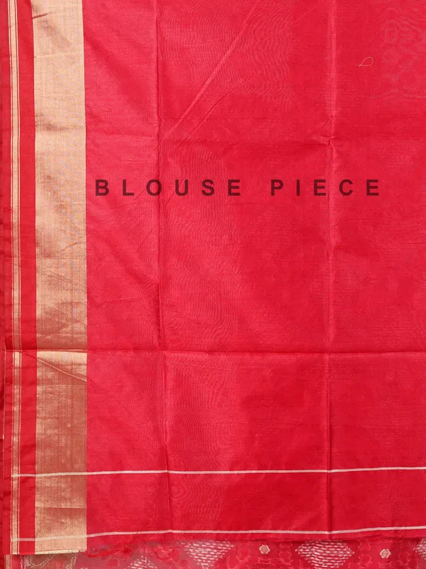 Red semi cotton silk saree for festive wear