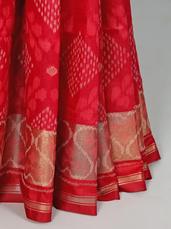 Red semi cotton silk saree for festive wear