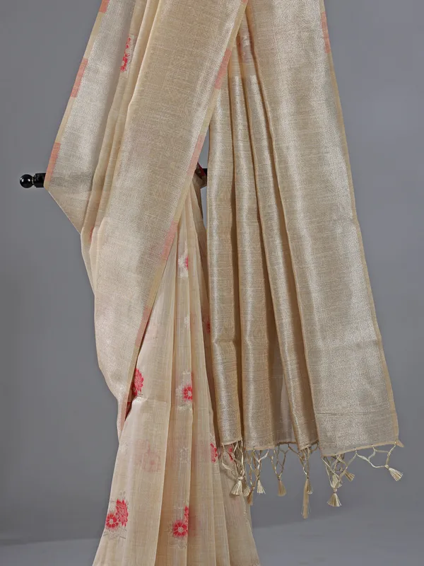 Red semi cotton silk saree for women festive wear