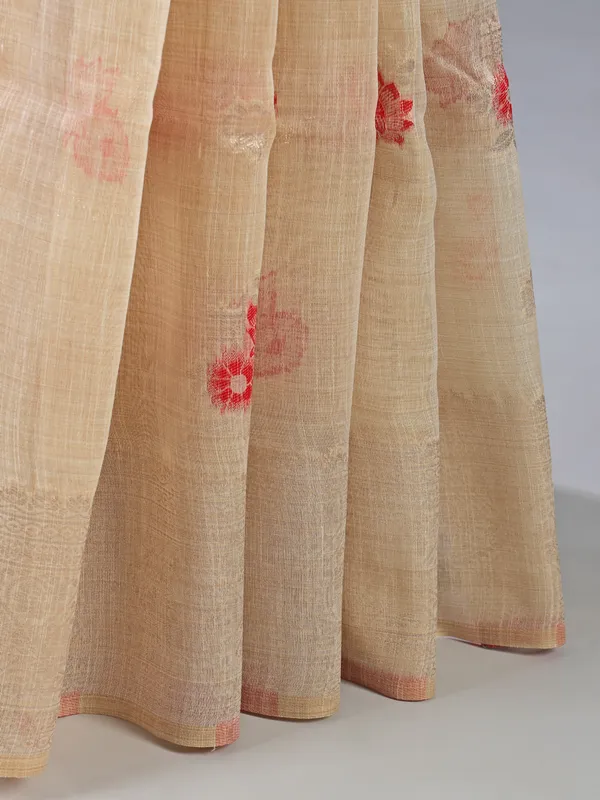Red semi cotton silk saree for women festive wear