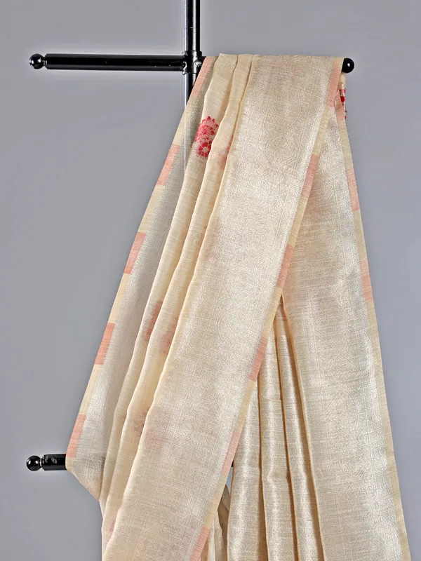 Red semi cotton silk saree for women festive wear