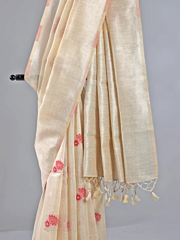 Red semi cotton silk saree for women festive wear