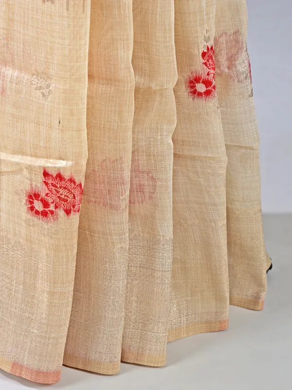 Red semi cotton silk saree for women festive wear
