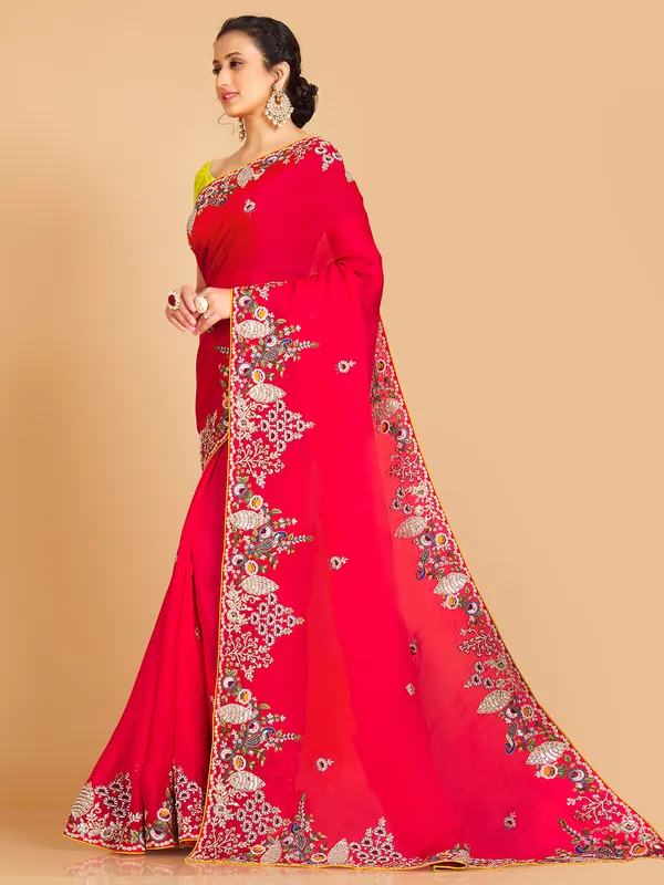 Red semi organza saree