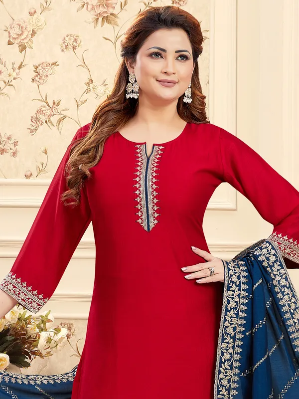 Red sequins worked silk salwar suit