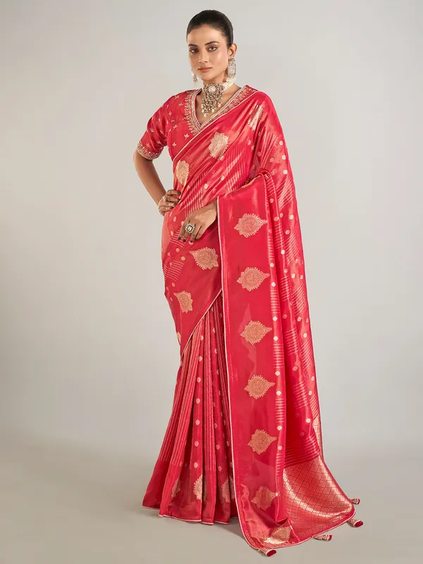 Red shimmer dola silk saree for wedding