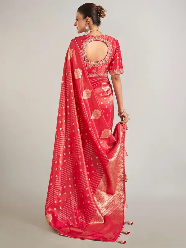 Red shimmer dola silk saree for wedding