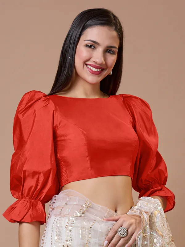 Red silk boat neck comfort fit ready made blouse