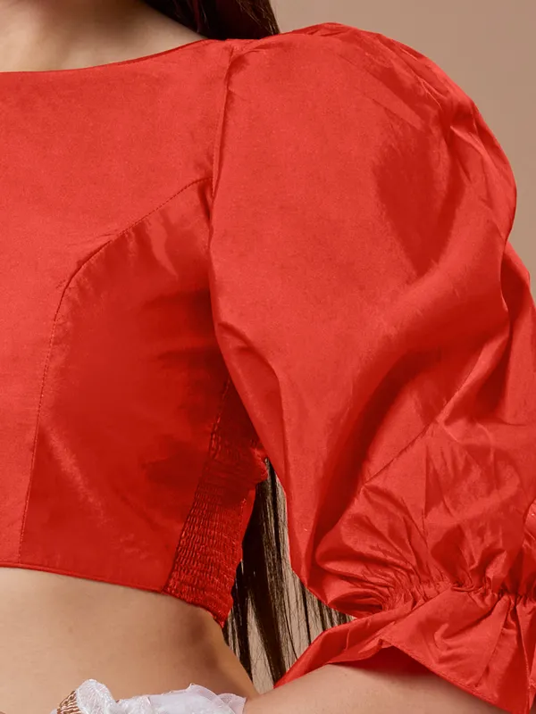 Red silk boat neck comfort fit ready made blouse
