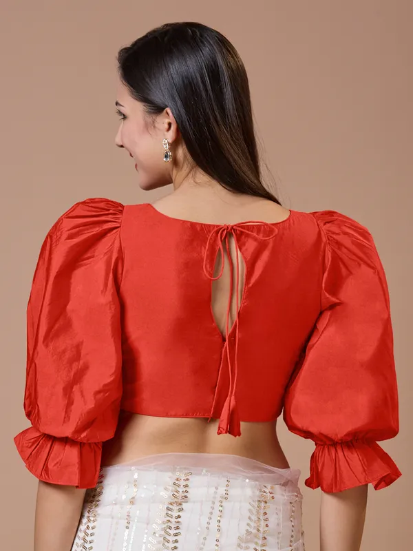 Red silk boat neck comfort fit ready made blouse
