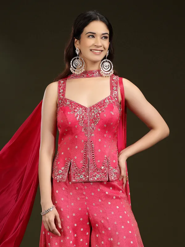 Red silk bridal palazzo salwar suit