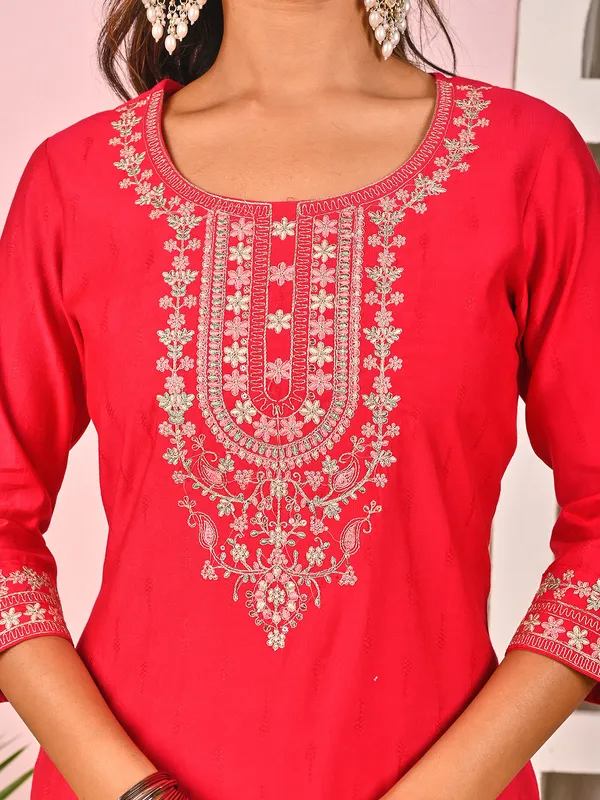 Red silk casual kurti with zari