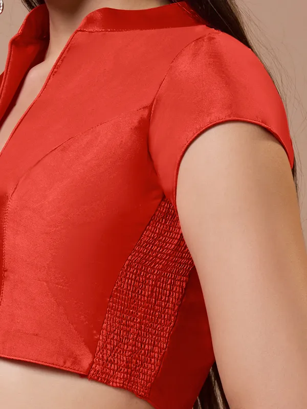 Red silk collared neck comfort fit ready made blouse