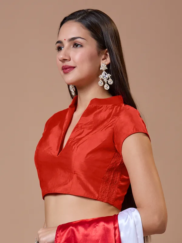 Red silk collared neck comfort fit ready made blouse