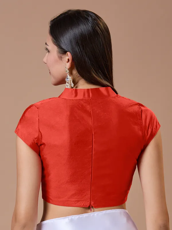 Red silk collared neck comfort fit ready made blouse