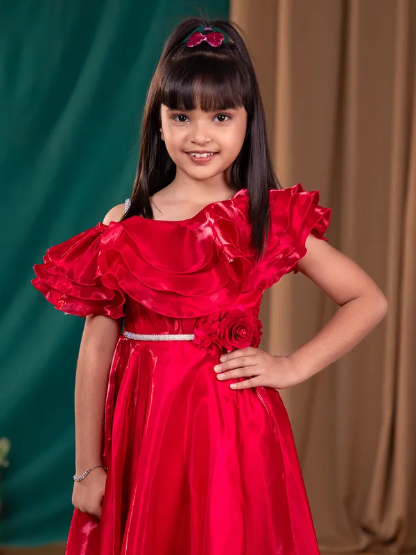 Red silk designer frock for girl