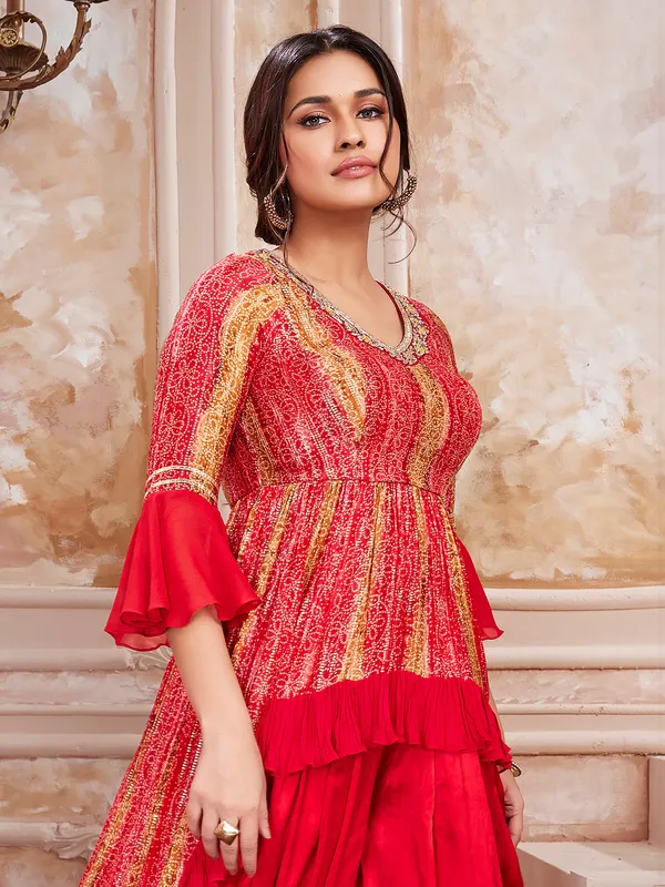 Red silk dhoti suit for festive