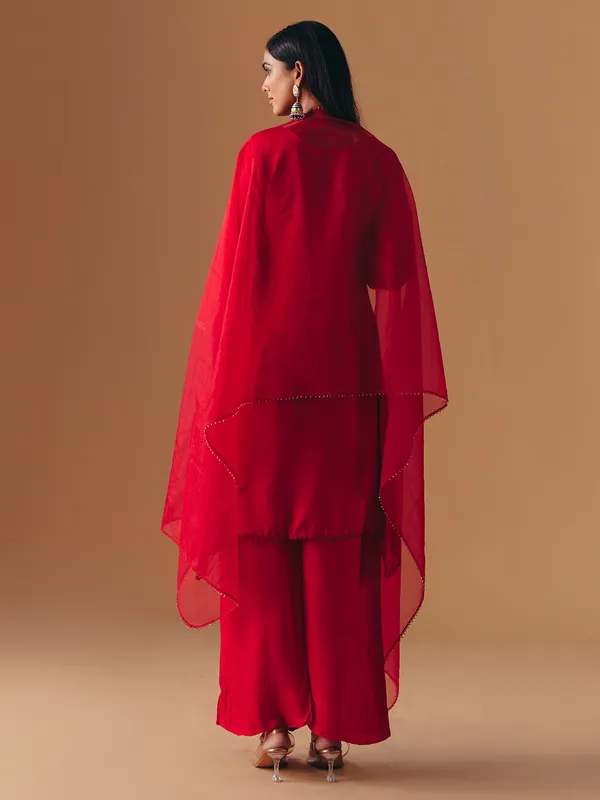 Red silk elegant pakistani palazzo suit for wedding
