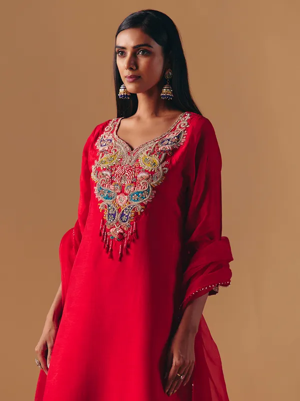 Red silk elegant pakistani palazzo suit for wedding