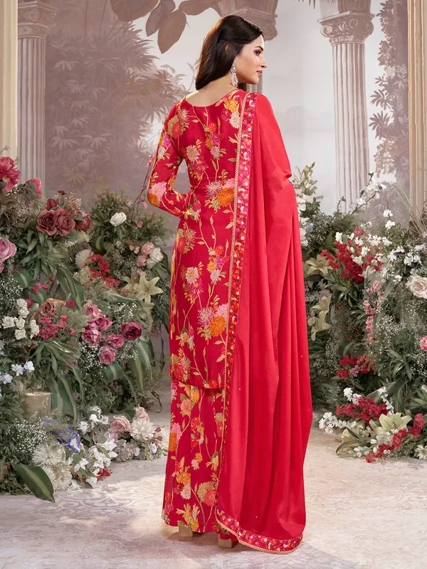 Red silk floral pakistani palazzo suit