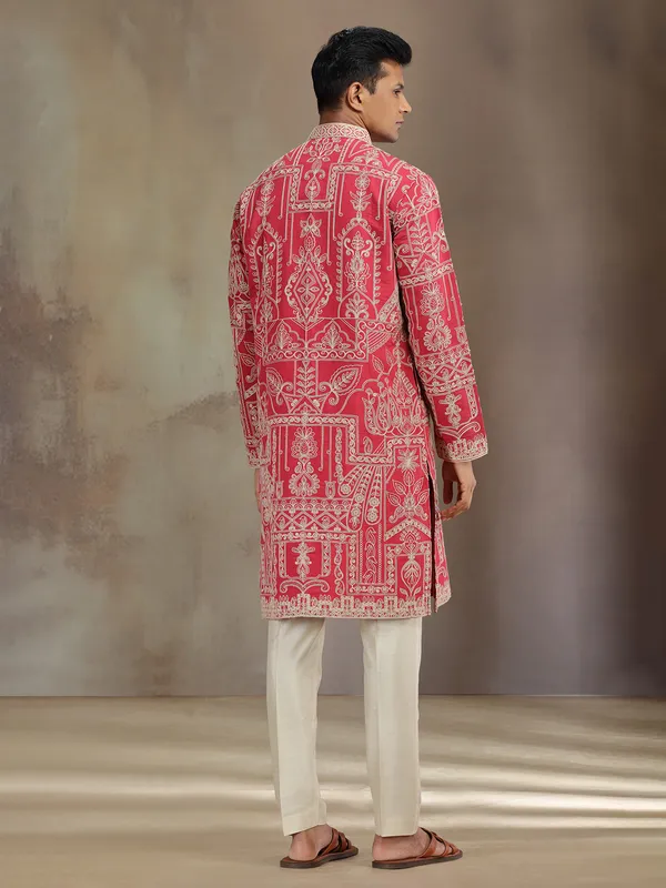 Red premium silk kurta suit with thread work
