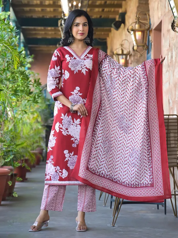 Red silk kurti set for women
