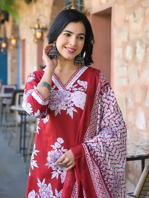 Red silk kurti set for women